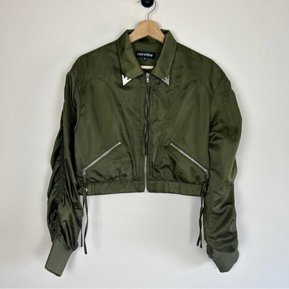 RETROFÊTE Mia bomber jacket & Kira jogger satin set Army Green - Picture 8 of 16